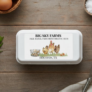 Waterverf Boerderij kippen - Verse doos Etiket