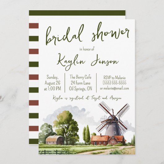 Waterverf Boerderij Landschap Bruidsdouche Uitnodi Kaart (Voorkant / Achterkant)