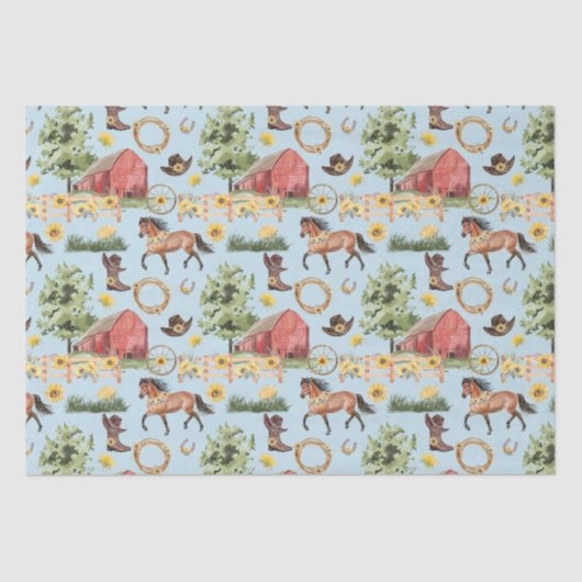 Waterverf Boerderij Rood Barn Rodeo Tissuepapier (Voorkant)