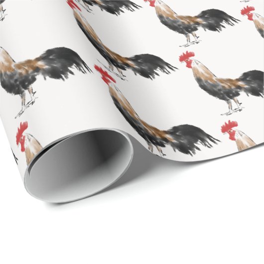 Waterverf Boerderij Rooster Cadeaupapier (Rol Hoek)