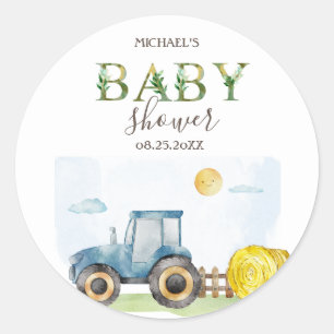 Waterverf Boerderij Tractor Hay Baby shower Ronde Sticker