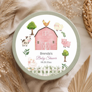 Waterverf Boerderijdieren Barnyard Baby Shower Ronde Sticker