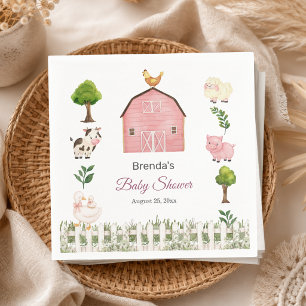 Waterverf Boerderijdieren Barnyard Baby Shower Servet