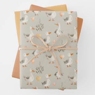 Waterverf Boerderijdieren Ganzen inpakpapier blad Vel