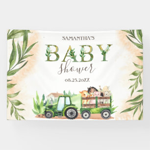 Waterverf Boerderijdieren Tractor Baby Shower Spandoek