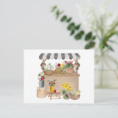 Waterverf Boerenmarkt Bloemenwagen Stand Briefkaart (Staand voorkant)