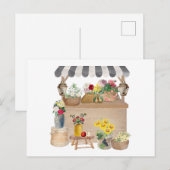 Waterverf Boerenmarkt Bloemenwagen Stand Briefkaart (Voorkant / Achterkant)