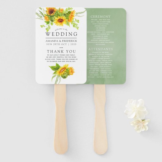 Waterverf Bohemian Boho Sunflower Wedding Programm Handwaaier (Voorkant en achterkant)