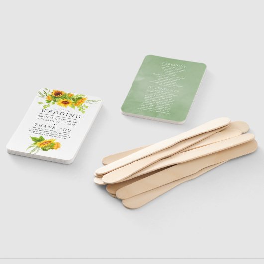 Waterverf Bohemian Boho Sunflower Wedding Programm Handwaaier (Niet-gemonteerd)