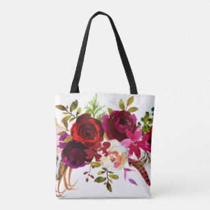 Waterverf Bohemian Floral Bourgondië Marsala Rood Draagtas