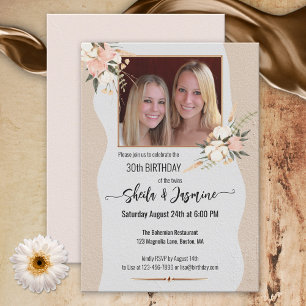 Waterverf Bohemian Floral foto Twin Birthday Kaart
