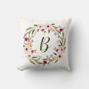 Waterverf Bohemian Floral Wreator Monogram Pillow Kussen