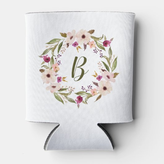 Waterverf bohemien bloemenkrans monogram blikjeskoeler (Voorkant)