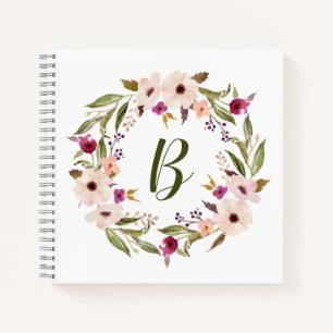 Waterverf bohemien bloemenkrans monogram notitieboek