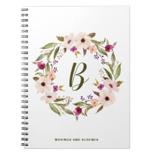 Waterverf bohemien bloemenkrans monogram notitieboek