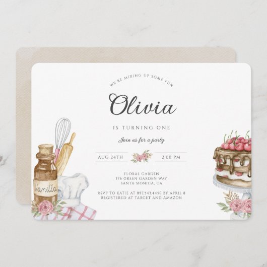 Waterverf Boho Baking Birthday Party Kaart (Voorkant / Achterkant)