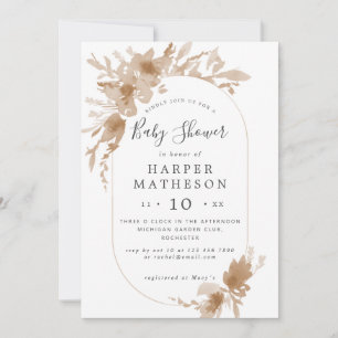 Waterverf boho bloemen langwerpig baby shower invi kaart