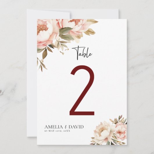 Waterverf Boho Bloemen Trouwtafel Nummers (Voorkant)