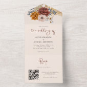 Waterverf Boho Bloemige Gedroogde Pampagras QR-cod All In One Uitnodiging (Binnen)