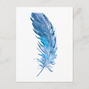Waterverf Boho Blue Feather Briefkaart