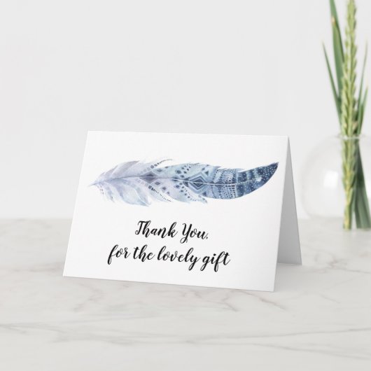 Waterverf Boho Blue Feather - Hartelijk dank Kaart (Voorkant)