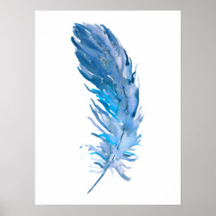 Waterverf Boho Blue Feather Print