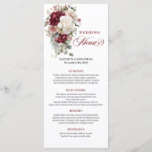 Waterverf Boho Bourgondië Wit Trouwmenu Menu (Voorkant)