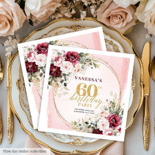 Waterverf Boho Burgundy Blush 60ste verjaardag ser Servet