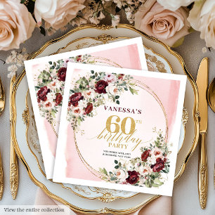 Waterverf Boho Burgundy Blush 60ste verjaardag ser Servet