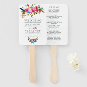 Waterverf Boho Chic Bloem Bruiloftsprogramma Handwaaier