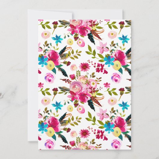 Waterverf Boho Chic Bloemachtige Bruiloftsdouche p Kaart (Achterkant)