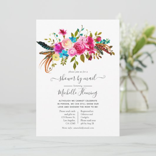 Waterverf Boho Chic Floral Baby shower per post Kaart (Staand voorkant)