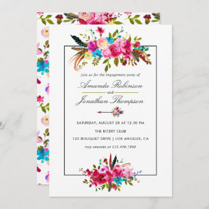 Waterverf Boho Chic Floral Engagement Party Kaart