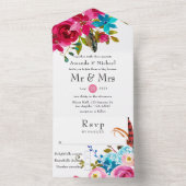 Waterverf Boho Chic Floral Wedding All In One Uitnodiging (Binnen)