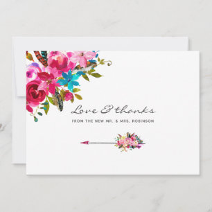 Waterverf Boho Chic Floral Wedding Bedankkaart