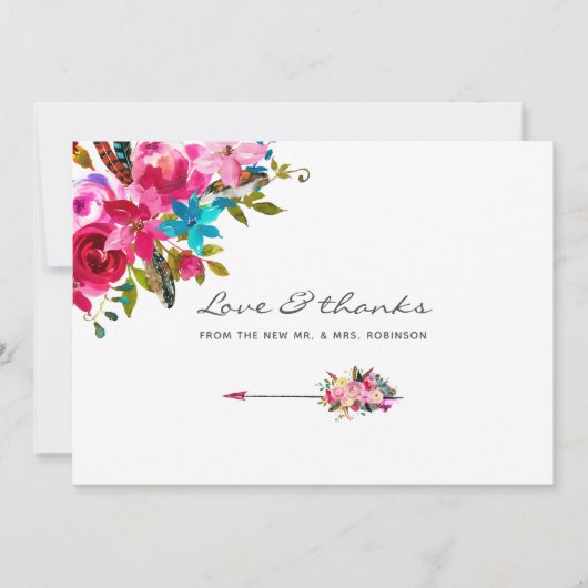 Waterverf Boho Chic Floral Wedding Bedankkaart (Voorkant)