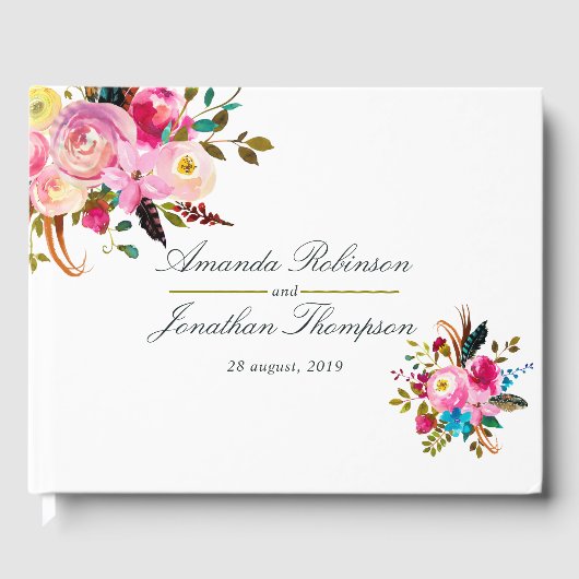 Waterverf Boho Chic Floral Wedding Gastenboek (Voorkant)