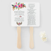 Waterverf Boho Chic Floral Wedding Programma Handwaaier (Voorkant en achterkant)