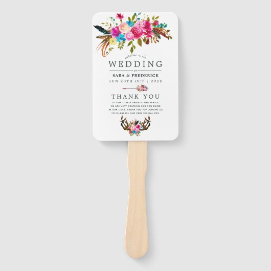 Waterverf Boho Chic Floral Wedding Programma Handwaaier (Voorkant)