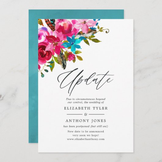 Waterverf Boho Chic Floral Wedding Update Kaart (Voorkant / Achterkant)