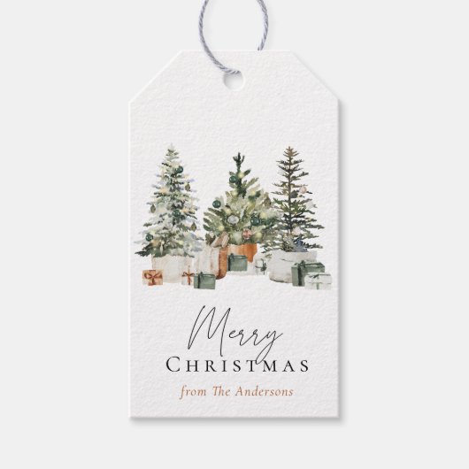 Waterverf Boho Chic kerstboom Rustic Holiday Cadeaulabel (Voorkant)