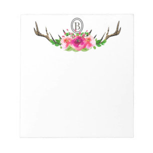 Waterverf Boho Deer Antler Floral Notitieblok