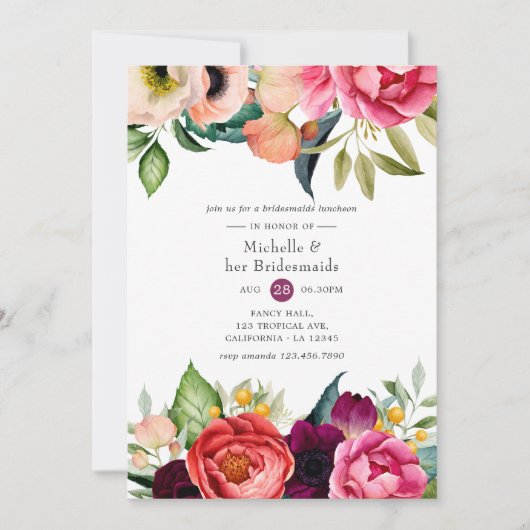 Waterverf Boho Floral Bridesmaids Luncheon Kaart (Voorkant)