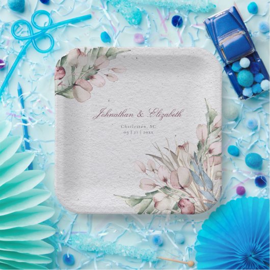 Waterverf Boho Floral en botanische bruiloft Papieren Bordje (Feest)