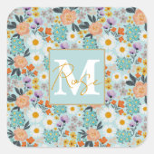 Waterverf Boho Floral Vierkante Sticker (Voorkant)
