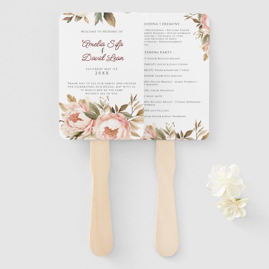 Waterverf Boho Floral Wedding Handwaaier (Voorkant en achterkant)