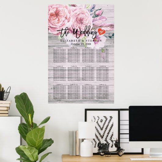 Waterverf Boho Floral Wood Poster (Thuiskantoor)