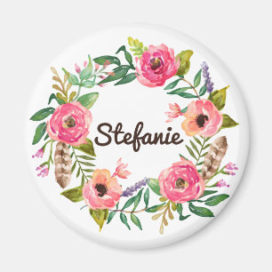 Waterverf Boho Floral Wreath Personalized Magneet
