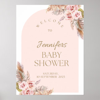 Waterverf Boho Flowers Baby shower Welkomstbord Poster