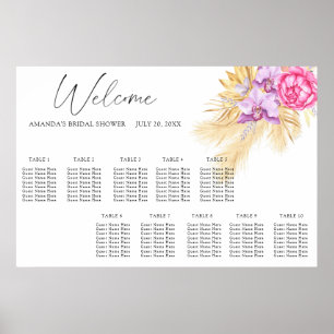 Waterverf Boho Flowers Bruiloft Zitkaarten Poster